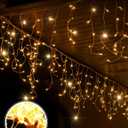 EcoNour Warm White Christmas Icicle Lights for Outside, 33FT 360LED Outdoor Icicle Lights with 8 Mode, 8HR Timer, Memory Function, Clear Wire connectable, Plug in Fairy Lights for Roofline, Yard