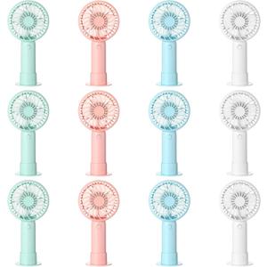 Tujoe 12 Pcs Mini Powerful Handheld Fan 3 Speed Personal Small Portable Rechargeable Fan with Base USB for Women Eyelash Makeup Office Travel Beach Indoor Outdoor (Mixed Colors)