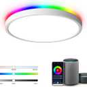 TALOYA Smart Ceiling Light Fixture 10 Inch Flush Mount Led with RGB Night Light, Compatible with Alexa Google Assistant, 2.4G WiFi Ceiling Mount Lamp for Kids Room (White)