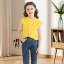 Girls Twist Front Tunic T-Shirt Cute Short Sleeve Tees Summer Blouse for Girls 5-14 Years