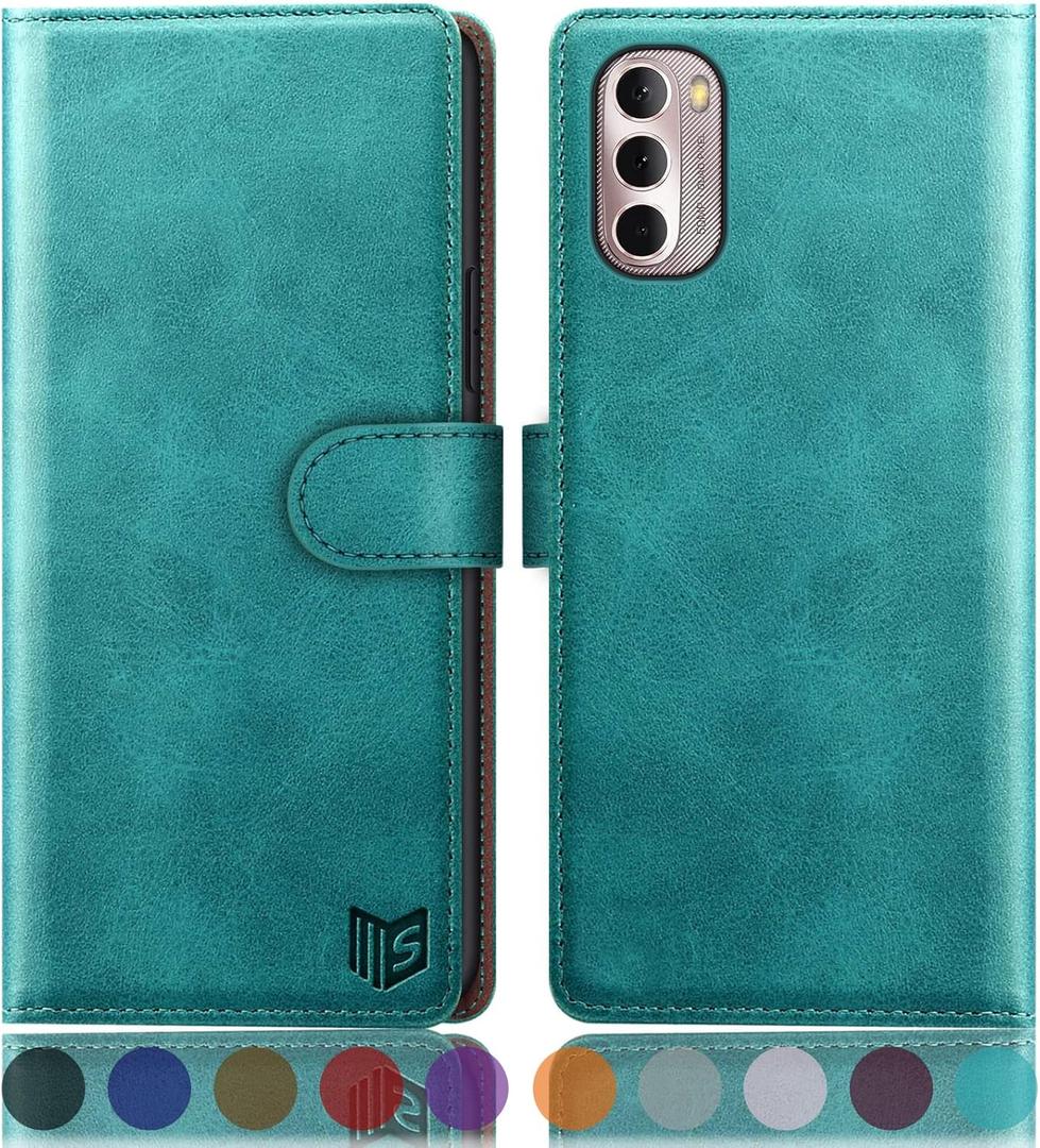 SUANPOT for Moto G Stylus 2022 5G Wallet case RFID Blocking Credit Card Holder, Flip Folio Book PU Leather Phone case Shockproof Cover Women Men for Moto G Stylus 2022 5G case (Blue Green)