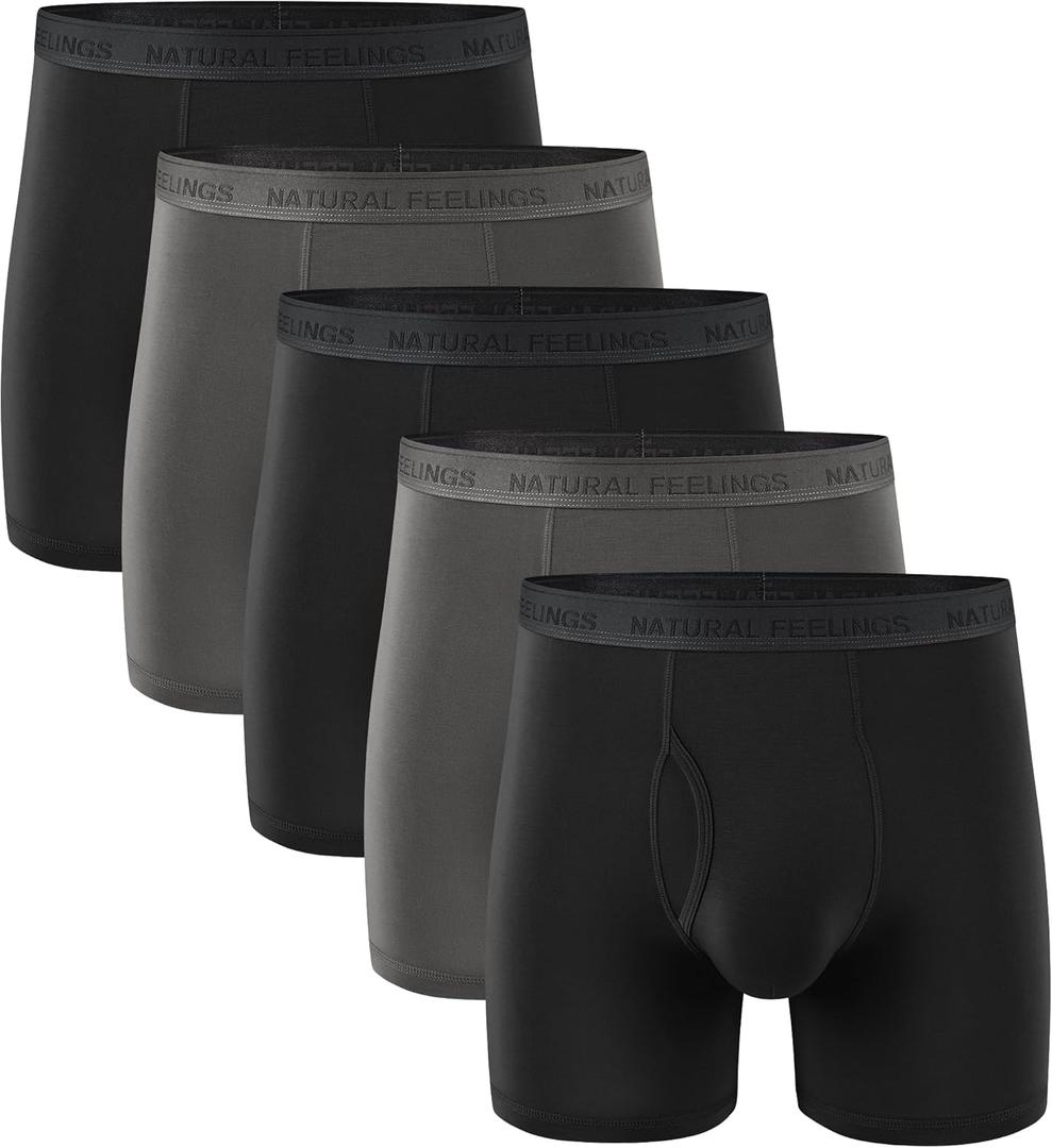 Natural Feelings Men's Underwear Viscose from Bamboo Boxer Briefs Underwear Pack for Men (X-Large, 5: Black Grey)