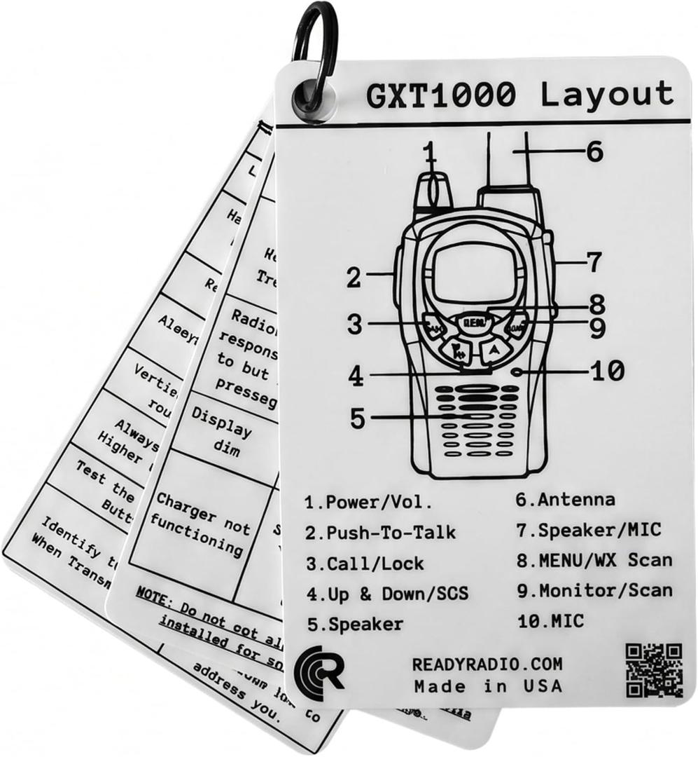 2 x 
Midland GXT1000 Reference Card - HAM, GMRS, FRS, MURS Frequency Guide
NOAA weather, PACE plan, CTCSS/DCS tones. Waterproof pocket reference for preppers and EMCOMM. Ready Radio.
