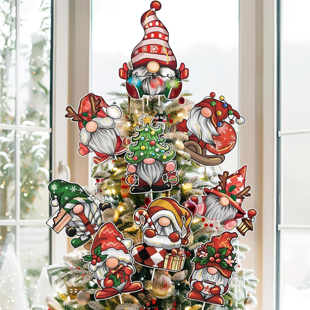Christmas Gnome Ornaments for Christmas Tree Gnome Tree Topper 9Pcs for Xmas Tree Top Decoration Indoor Outdoor Home Decor Holiday Party