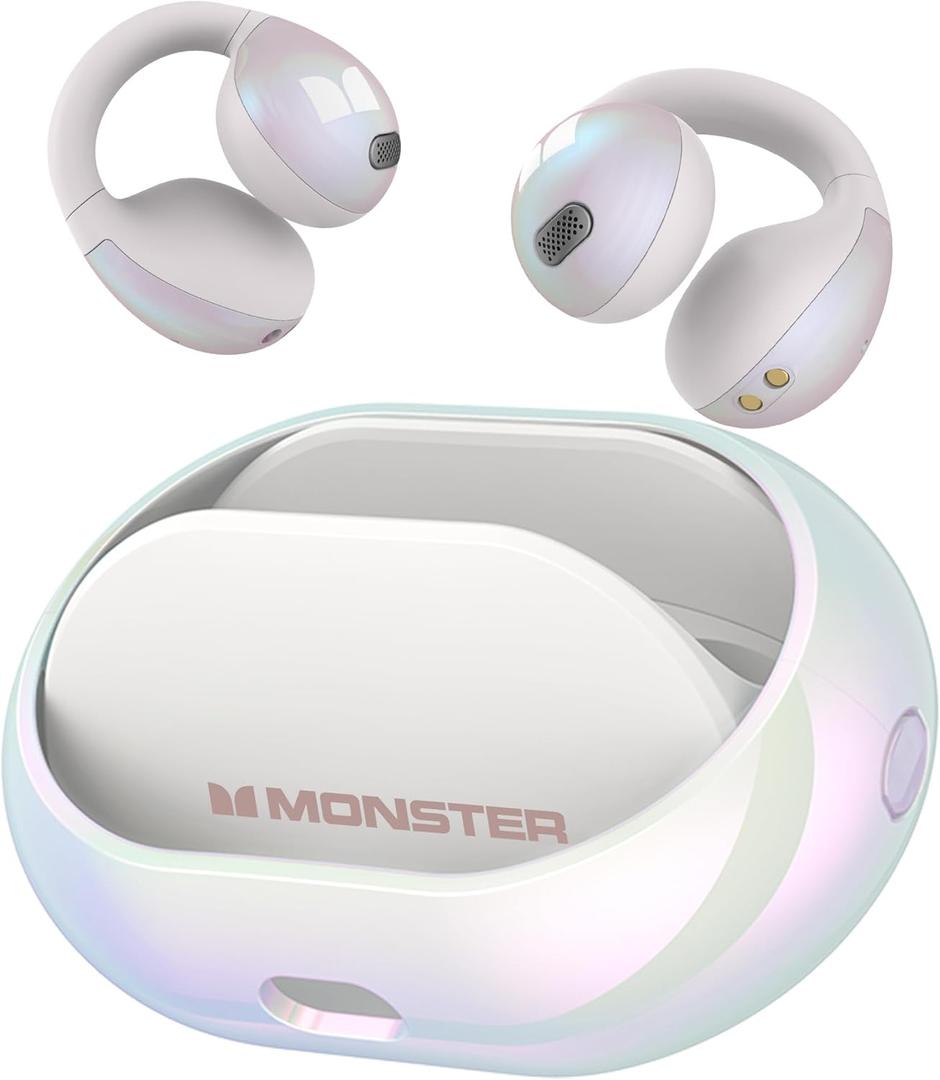 Monster Open Ear AC600 Headphones, Bluetooth 5.4 Wireless Earbuds with HiFi Stereo, Clip-On Earbuds with ENC Clear Call, 21H Playtime, Touch Control, IPX6 Waterproof Wireless Headphones for Sport