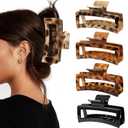Auseibeely 4 Pack 5 Inch Extra Large Claw Clips for Thick Hair, Jumbo Tortoise Shell Claw Clip for Hat, Big Square Hair Clips for Thick/Long/Curly Hair, Non-slip Baseball Jaw Accessories