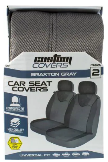 Custom Covers Braxton Gray Car Seat Covers Universal Fit 2 Pieces