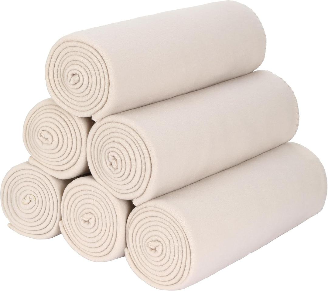 Fleece Throw Blanket Bulk Fleece Blankets Solid Lightweight Warm Soft Cozy Pet-Friendly for Home Bed Sofa Couch Dorm Office Wedding Gifts Travel Airplane for Seasons (Beige, Pack of 6-50x60 Inches)