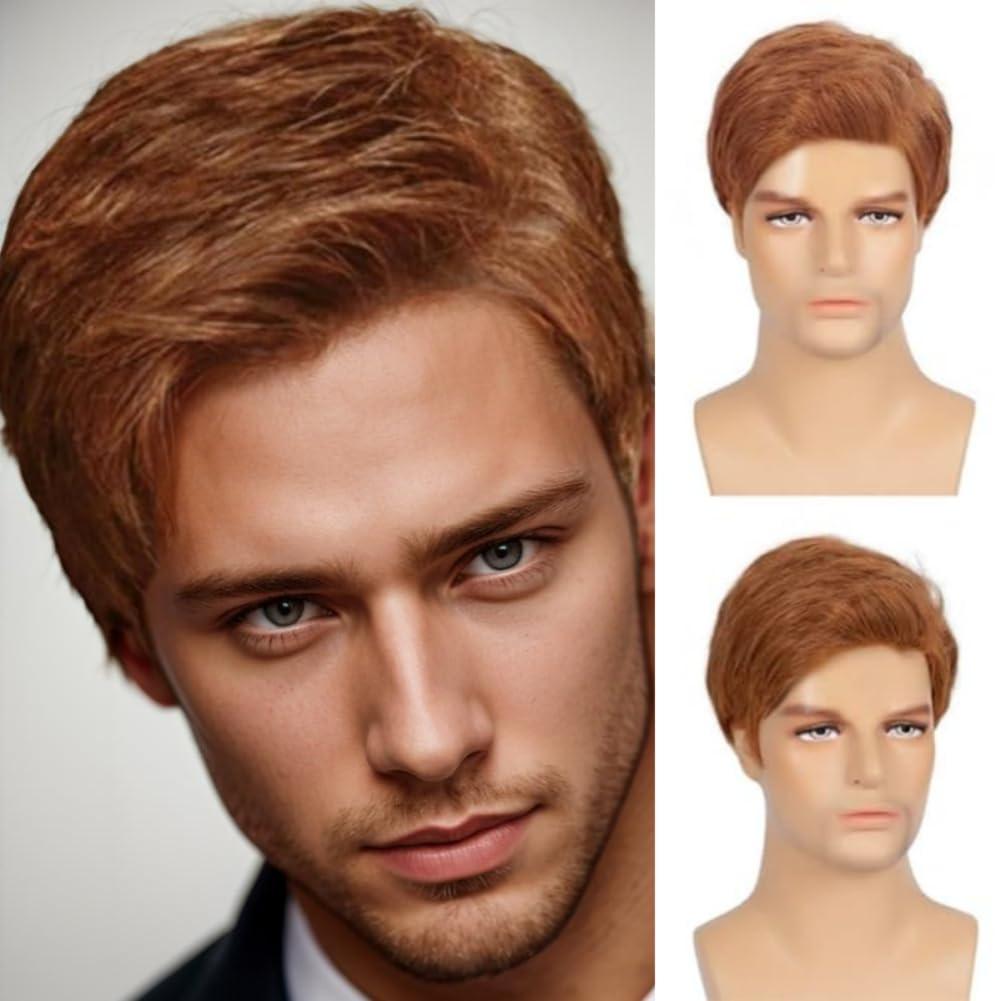 Swiking Short Blonde Mens Wigs Natural Layered Hair Wig Synthetic Daily Cosplay Costume Wigs for Male (Blonde)