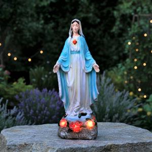 Garden Mary Statue,Solar Outdoor Virgin Mary Statues,Blessed Mother Statue with Solar Flower Ligths,Home/Garden Decor, Religious Gift to Women/Mom(11.81" H)