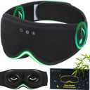 Bamboo Cotton Large Sleep Mask with Bluetooth Wireless Headphones - Blackout Eye Mask for Sleeping 3D Contoured Sleep Headband Ear Muffs Lengthen & Low Noise Hook for Better Experience (Black)