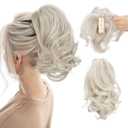 CJL HAIR Claw Clip Short Ponytail Hair Extensions DIY Bendable Metals Messy Bun Hair Piece for Wonen Wavy Curly Synthetic Fake Hairpieces Cold Blonde (C-Cold Blonde)