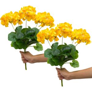 Mumiko 18'' Artificial Geraniums Silk Flowers Plants Realistic for Home Outdoor Decor Garden (2, Golden Yellow)