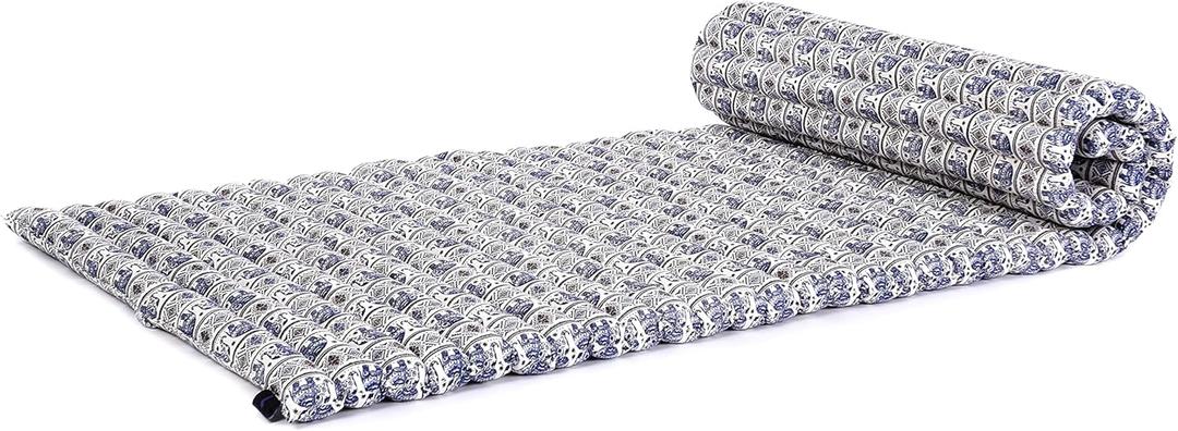 Leewadee - Foldable Floor Mattress - Japanese Roll Up Futon -Trifold Tatami Mat- Guest Floor Bed - Camping Mattress - Thai Massage Mat, Kapok Filled, 75 x 28 inches, Blue White