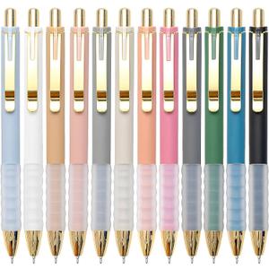 Linbsunne Ballpoint Pens Black Medium Point 1mm Pen with Super Soft Grip Ball Point Pen for Men Women Retractable Pens (gold-12 pcs)