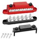 250A Bus Bar 12V Marine 1/4" Power Distribution Block Automotive Busbar Terminal Block,Battery Buss Bar (Pair, Red & Black) 6 x 1/4" Post Terminals