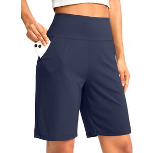 G Gradual Women's Bermuda Long Shorts with Pockets 9" High Waisted Knee Length Shorts for Women Walking Athletic Workout (Navy)