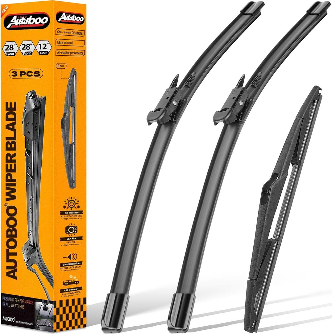 AUTOBOO 28"+28" Windshield Wipers with 12 Inch Rear Wiper Blade Replacement for Ford Focus 2012 2013 2014 2015 2016 2017 2018 -Original Factory Quality (Pack of 3)