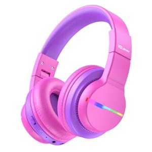 iClever BTH12 Kids Bluetooth Headphones,Colorful LED Lights,74/85dBA Safe Volume,85H Playtime,Fast Charging,Bluetooth 5.2,Over Ear Kids Headphones Wireles for iPad/Tablet/Airplane,Hot Pink