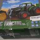 Remote Control Tractor Toy with Trailer | Metal Front & Front Loader Farm Vehicle Set with Lights & 8-Wheel Design, RC Tractor Truck for Boys Ages 3-9, Fun Farm Toy Gift for Kids (Green)