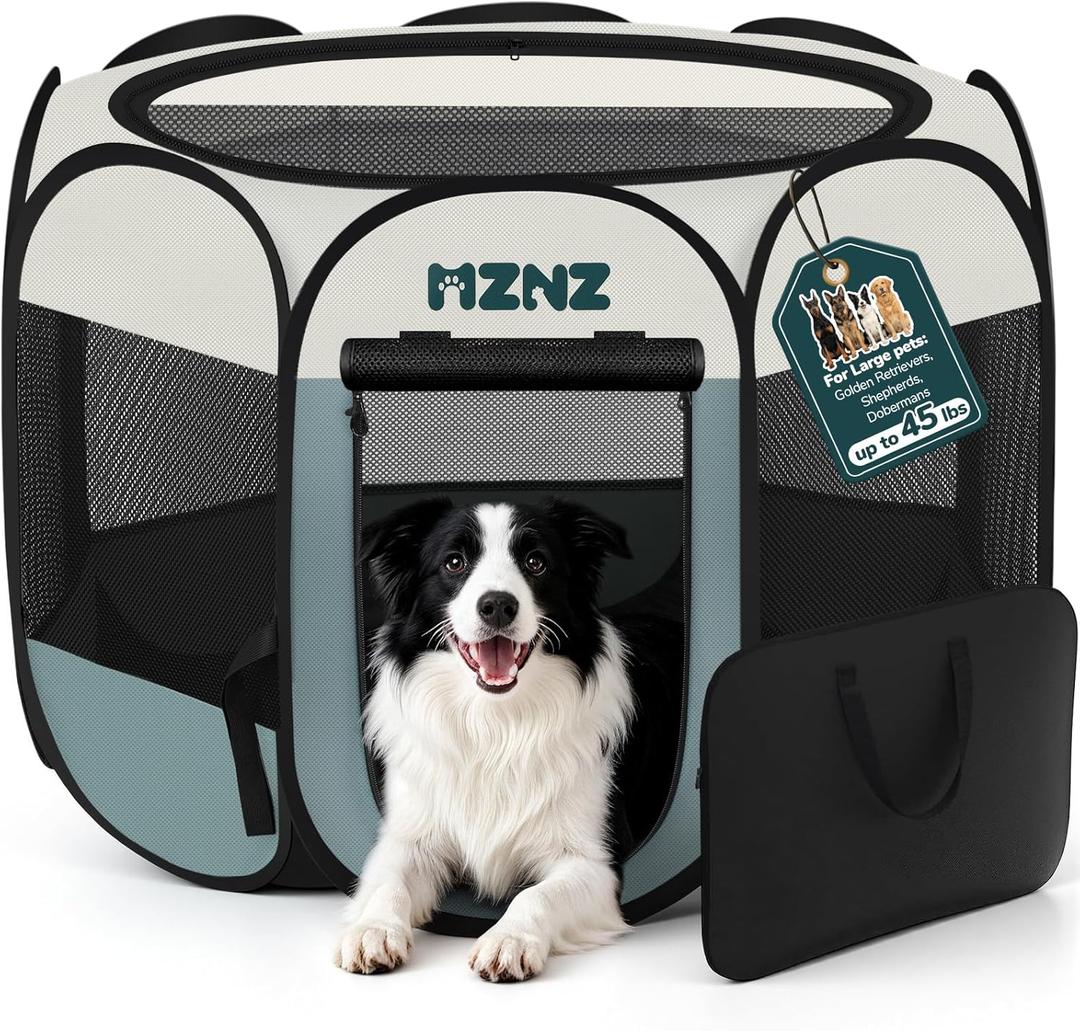 Dog Playpen, Portable Puppy Pet Crate Indoors for Small/Medium/Large Dogs Cats Rabbits, Foldable Dog Cage Enclosure for Outdoor, Pop Up Dogs Tent Kennel with Carrying Case, Grey