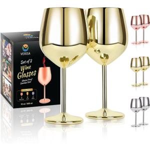 Gold Wine glasses set of 218oz Unbreakable Stainless steel stemmed wine glasses,Shatterproof wine steel gold goblets set Outdoor, red wine glass Metal Wine goblet love is blind for Mother's day