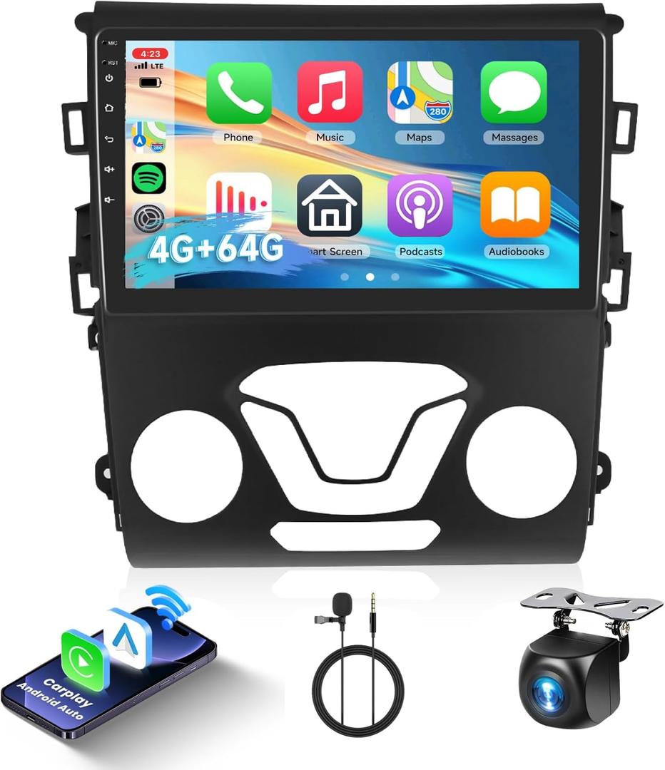 4+64G Android Car Radio Stereo for Ford Fusion Mondeo 2013-2019 Wireless Carplay Android Auto, 9 Touchscreen Head Unit with Bluetooth GPS Navigation Mirror Link WIFI FM/RDS DSP AHD Backup Camera SWC