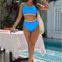 BMJL Women's High Waisted Bikini Sets Sporty Two Piece Swimsuits Color Block Cheeky High Cut Bathing Suits (M)