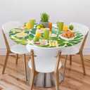 Dark Light Green Round Fitted Tablecloth Elastic Edged Floral Table Cover Waterproof Wipeable Table Cloth Tablecloth Fits Tables up to 45"-56"