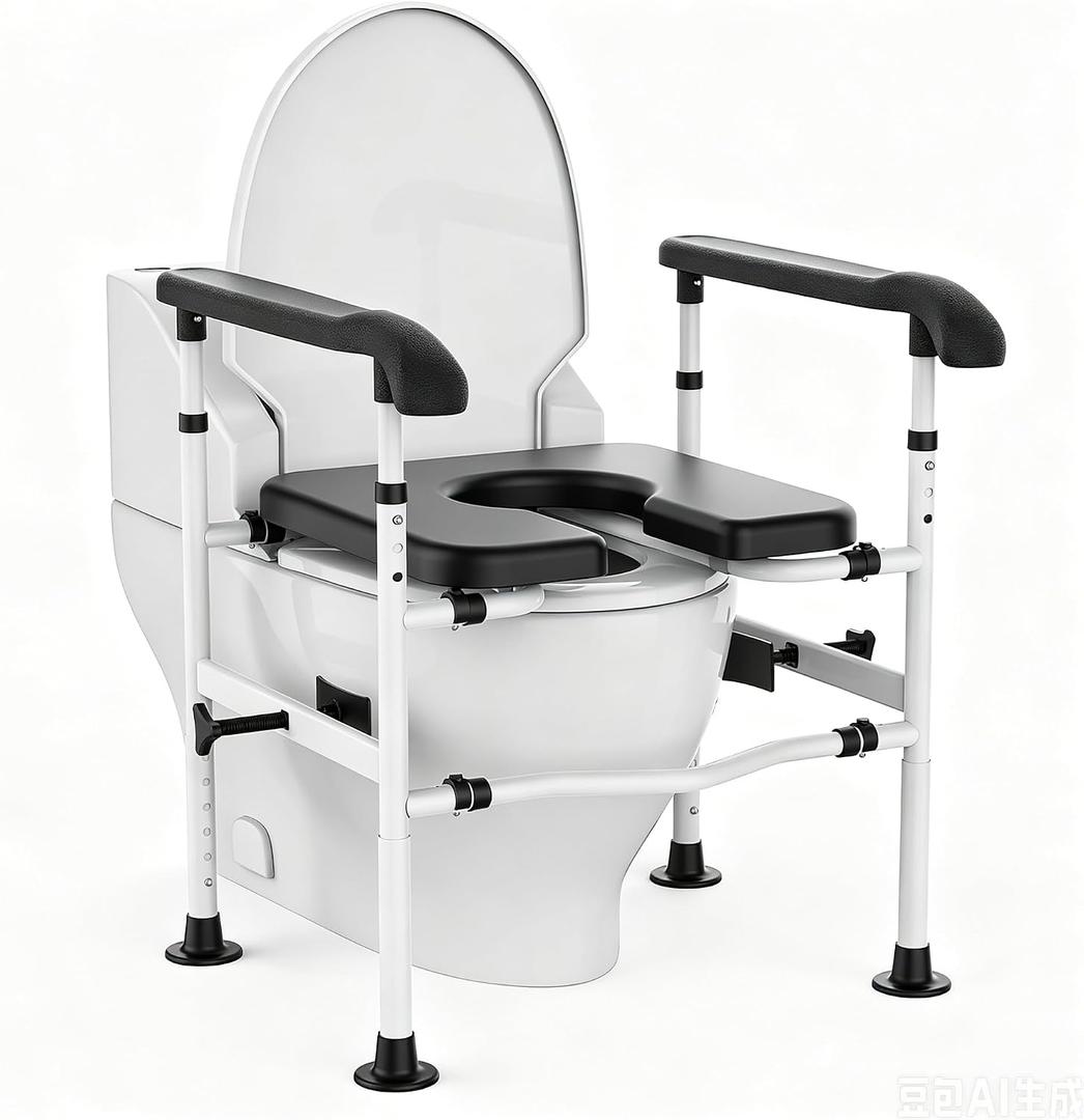 Raised Toilet Seat with Handles,Toilet Seat Riser for Seniors with Adjustable Height & Width, for Elderly, Handicap, Pregnant, Medical