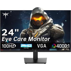 24 Inch FHD 1080P 100Hz Computer Monitor, VA Panel FreeSync PC Gaming Monitor, HDMI VGA Ports, HDR, 40001 Contrast, LowBlue Mode, Ergonomic Tilt Eye Care for Home Office (black)