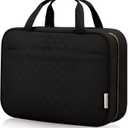 Travel Size Toiletry Bag for Women, Portable Cosmetic Bag with Hanging Hook, Travel Essentials Water-resistant Makeup Organizer for Accessories, Shampoo, Full-size Container, Toiletries (Medium, Black)