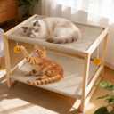 2 Layer Cat Hammock Bed, Pine Wood Bunk Bed for Cats with Removable Washable Cover, 45 lbs/Tier Capacity, Elevated Pet Bed Includes Tools & Toys (23.6" x 16.5" x 13")