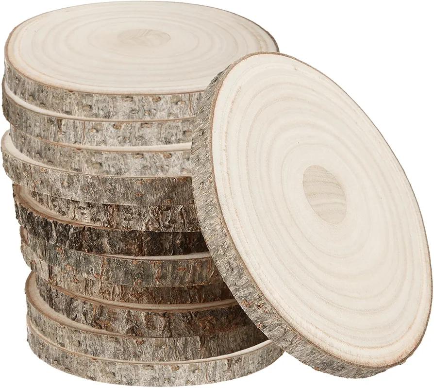 QTLCOHD 12 Pcs 7-8 Inch Large Wood Slice for Centerpieces, Natural Rustic Unfinished Wood Slab, Round Wooden Circle with Bark for Tables, Wedding Decoration, DIY Painting Crafts, Christmas Decor
