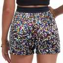 Womens Sequins Shorts A Line High Waist Elastic Sparkly Night-Out Shorts Clubwear Party Short (Black, XS)