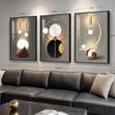 Framed Large Modern Abstract Wall Art for Living Room, Set of 3 Piece Black and White Gold Luxury Artworks, Geometric Painting Print for Dining Room Entryway Hallway Home Office Wall Decor, 24x36 In
