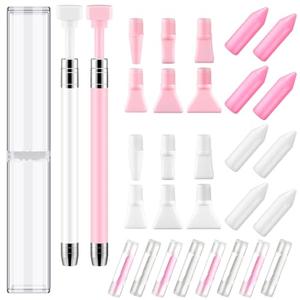 Jutom 2 Pcs Diamond Painting Pen with 40 Pcs Diamond Painting Wax Pen Replacement Wax Glue Accessories Tool Quickly Pick up Beads Gems for DIY Art (Multiple Heads)