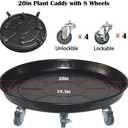 ARTLINE Round Plant Stand with Lockable Wheels, Heavy Duty for Indoor Outdoor, Large Rolling Dolly Planter Caddy on Casters to Carry Potted Flower Pot, Round Metal Tray NO Holes, Black