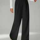 QJQ Women's Wide Leg Pants Textured Drawstring High Waisted Long Trousers Casual Loose Flowy Workout Sweatpants White X-Small (Black, XS)