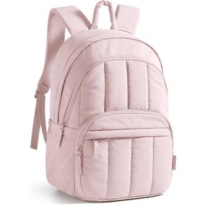 BAGSMART Womens Backpack Travel Laptop Backpack for Women, Quilted College Laptop Bookbag, Work Back Pack for Women, Cute Computer Water-Resistant Casual Daypack, Puffer Soft Pink