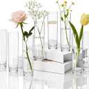 Didaey 12 Pcs Acrylic Cylinder Bud Vases for Centerpieces, Acrylic Plastic Tall Flower Vase Clear Small Vases Bulk for Single Rose Table Centerpiece Wedding Home Indoor Desk Office Party Decorations