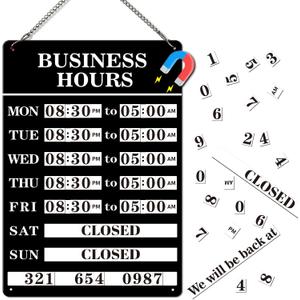 Magnetic Changeable Business Hours Sign, Metal Hours of Operation Signs for Business, Store Hours Sign for Glass Door or Window (BLACK)