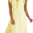 Dokotoo Sundresses for Women V-Neck Ruffle Cap Sleeve Empire Waist Side Pockets Striped Long Dress Vacation Outfits Summer Dress Yellow Large