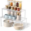 Cabinet Organizer Shelf, Acrylic 15.7'' Large Kitchen Counter Shelf, 2 Set Spice Rack Organizer for Cabinet, Kitchen Pantry Organizer and Storage for Stackable, Expandable