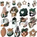 Huwena 40 Pcs Winter Wooden Ornaments Winter Theme Wonderland Hanging Ornaments Neutral Tree Decoration Farmhouse Snowman Gnomes Wreath Buffalo Plaid Wood Cutouts Decor for Home Xmas Tree Gifts (Green)