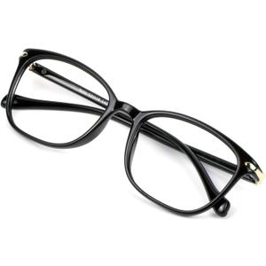 VisionGlobal Blue Light Blocking Glasses for Women/Men, Anti Eyestrain, Computer Reading, TV Glasses, Stylish Square Frame, Anti Glare(Black,+4.00 Magnification) (05_nola_black)