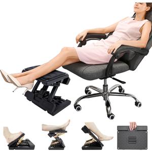 Under Desk Footrest - Detachable Memory Foam Cushion & Massage Roller, Tool-Free Height & Angle Adjustable Foot Stool, Ergonomic Leg Rest for Office, Home & Gaming Comfort, (Black Plus)
