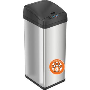 iTouchless 13 Gallon Pet-Proof Sensor Trash Can with AbsorbX Odor Filter Kitchen Garbage Bin Prevents Dogs & Cats Opening Lid, Stainless Steel plus PetGuard, Battery and AC Adapter (Not Included)