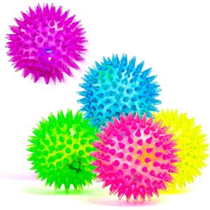 Sensory Builder Light Up LED Spiky Bouncy Ball, Blinking Sensory Toy, Set of 5 - Mixed Colors, Multi