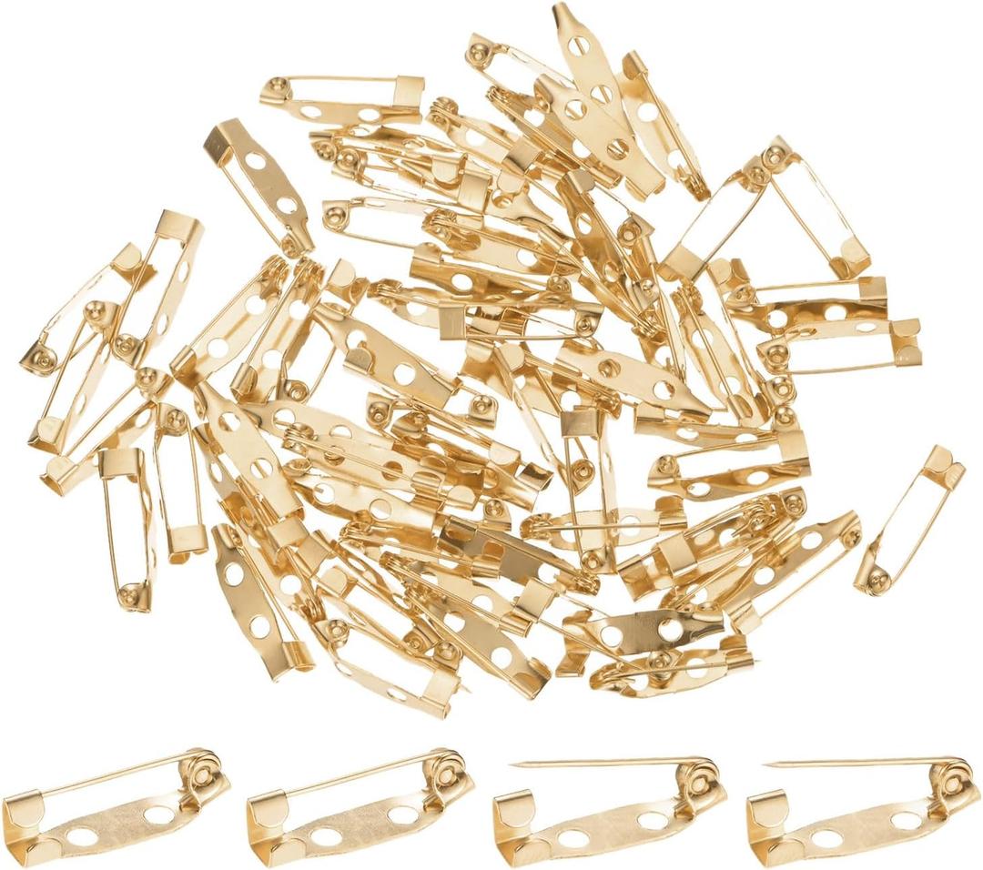 M METERXITY 60-Pack Bar Pins, 0.8 Inch Brooch Pin Backs Safety Clasp for Badges/Name Tags/Corsage/DIY Crafting Sewing Fabric, Metal Boutonnieres Locking Pin-Backing [20mm, Light Golden]
